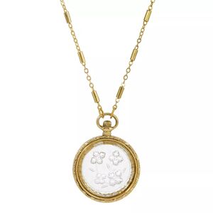 1928 Gold Tone Antiqued Clear Glass Floral Intaglio Necklace, Women's, Multicolor - Size: One Size