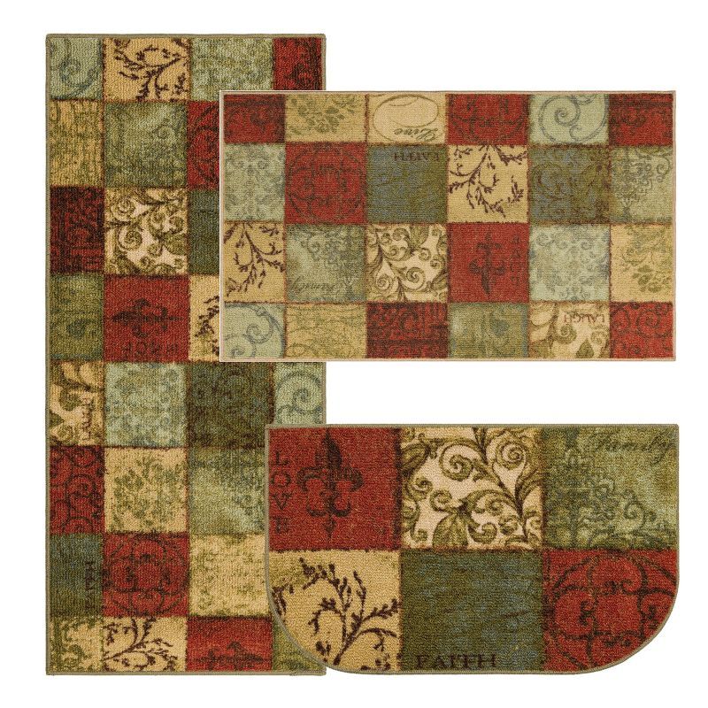 Mohawk Home Floral Tile Accent & Kitchen Rug, Brown, 3PC Set - Size: 3PC Set