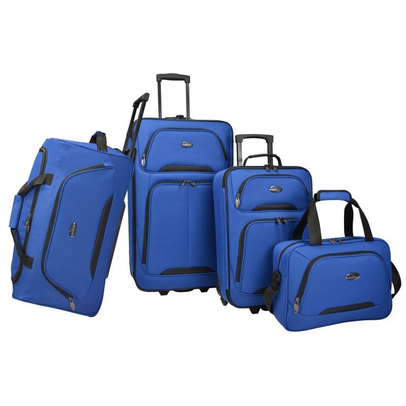 US Traveler Vineyard 4-Piece Softside Wheeled Luggage Set, Blue, 4 PC SET - Size: 4 PC SET