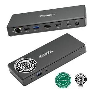 Plugable USB-C Dual HDMI Display Docking Station with 65W Laptop Charging