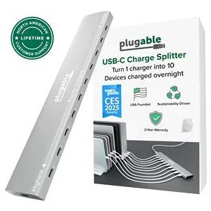 Plugable 10 Port USB C Charging Station, Up to 100W Charger for Multiple Devices with Priority Charging
