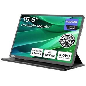 Plugable USB-C Portable Monitor 15.6 Inch, 100W Pass-Through Charging - for Your Laptop, Smartphone or Tablet