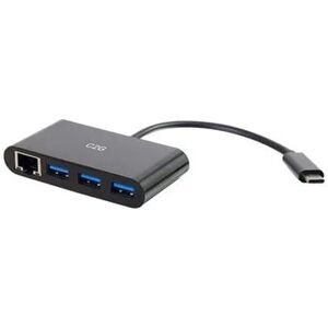 C2G USB-C to Ethernet Adapter with 3-Port USB Hub - Black