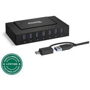 Plugable 7 Port USB Charging Hub for Laptops with USB-C or USB 3.0