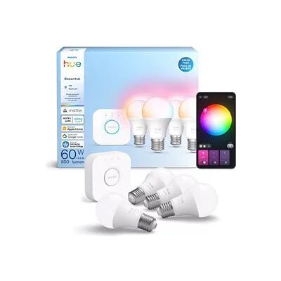 Philips Hue Essential - 60W A19 4-Pack with Hue Bridge Kit Philips Hue Essential - 60W A19 4-Pack with Hue Bridge Kit