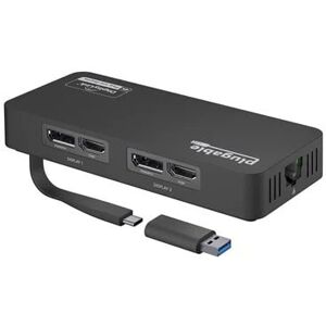 Plugable USB 3.0 and USB-C 4K DisplayPort and HDMI Dual Monitor Adapter with Ethernet