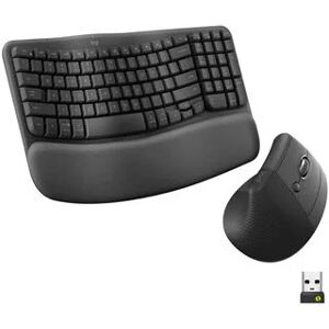 Logitech Wave Keys & Lift Vertical Mouse Wireless Ergonomic Keyboard & Mouse Bundle with Cushioned Palm Rest - Graphite