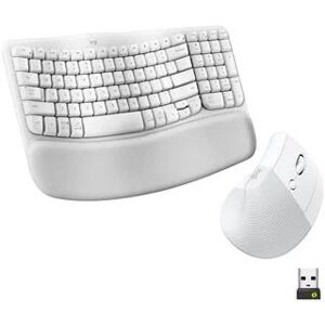 Logitech Wave Keys & Lift Vertical Mouse Wireless Ergonomic Keyboard & Mouse Bundle with Cushioned Palm Rest - Off-White