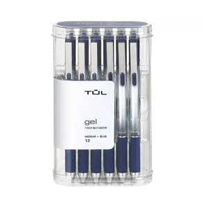 Office Depot TUL Retractable Gel Pens, Medium Point, 0.7 mm, Silver Barrel, Blue Ink, Pack Of 12 Pens