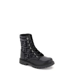 Fendi Kid's Double-F Logo Combat Boot in Grey at Nordstrom, Size 9.5Us