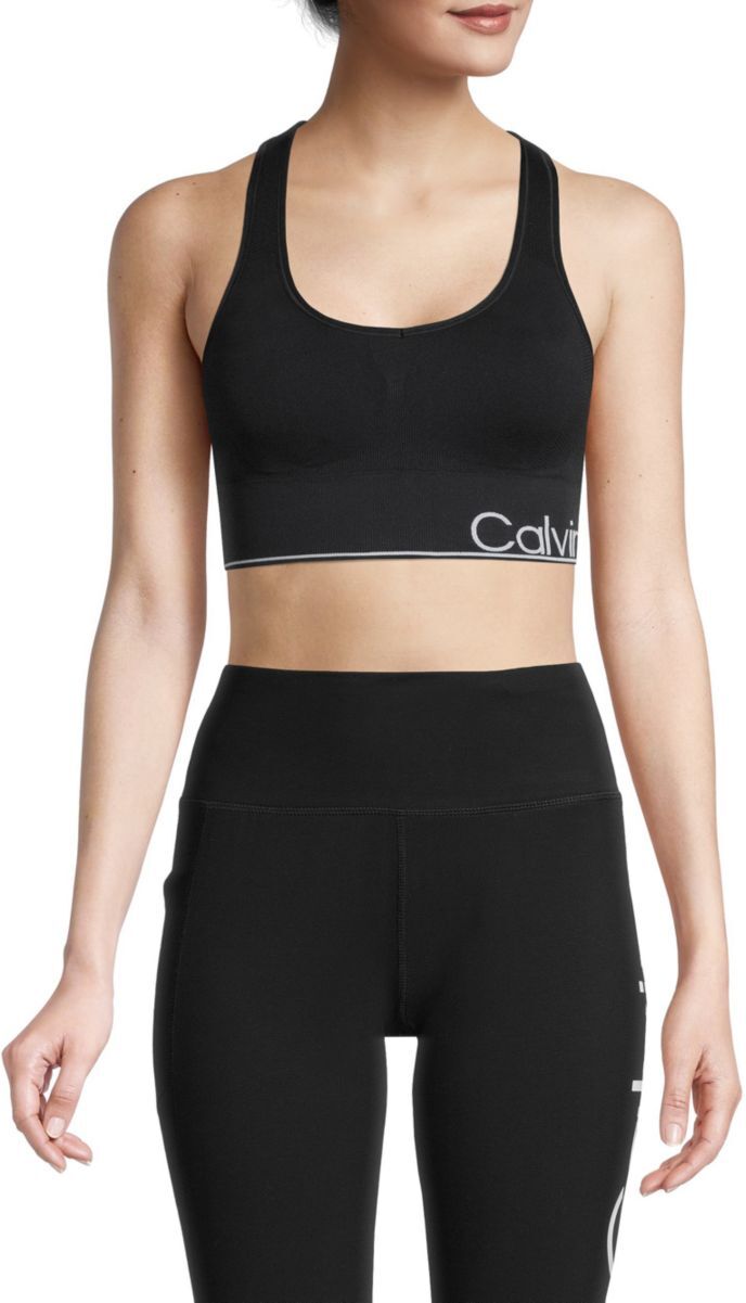 Calvin Klein Women's Stretch Logo-Adorned Sports Bra - Black - Size XXL  - female - Size: XXL