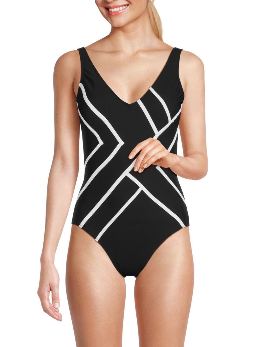 Gottex Swimwear Women's Contrast Trim One Piece Swimsuit - Black White - Size 40 (8)  - female - Size: 40 (8)
