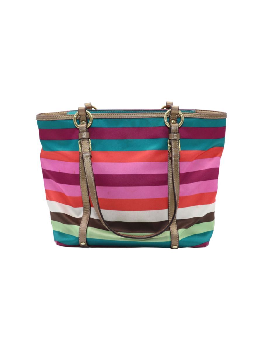 Women's Coach Striped Legacy Tote Bag In Multicolor Silk  - female - Size: one-size