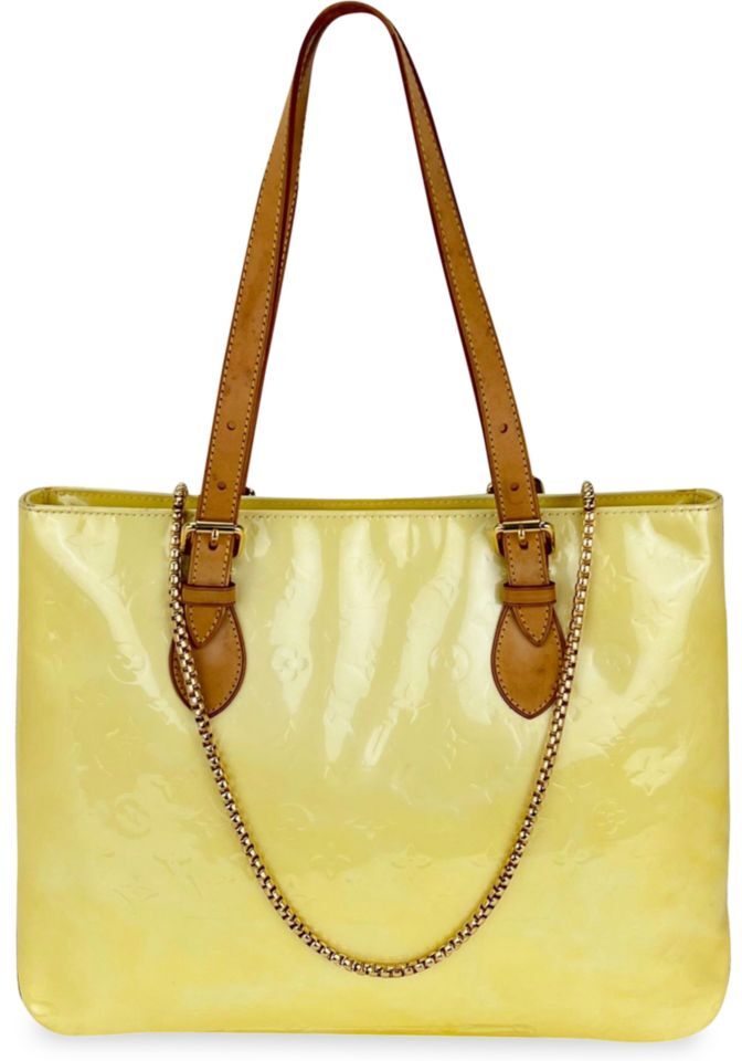 Women's Louis Vuitton Handbag Brentwood Yellow Monogram Vernis Patent Leather Tote Preowned - Yellow  - female - Size: one-size