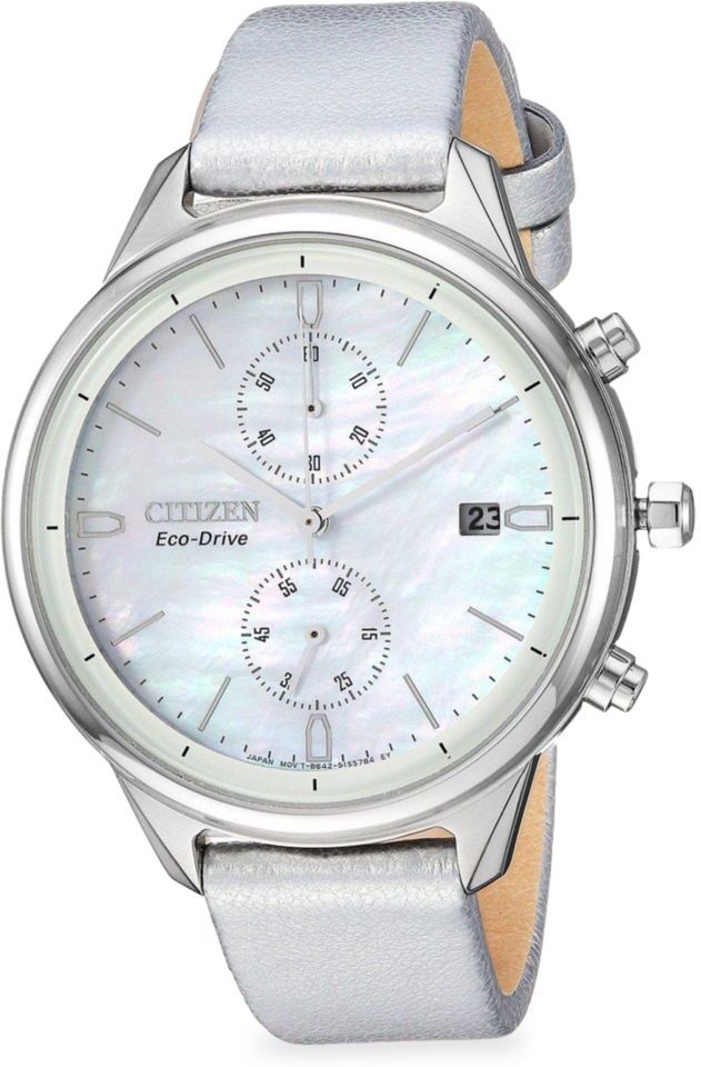 Citizen Women's Eco-Drive Stainless Steel & Leather-Strap Chronograph Watch  - female - Size: one-size