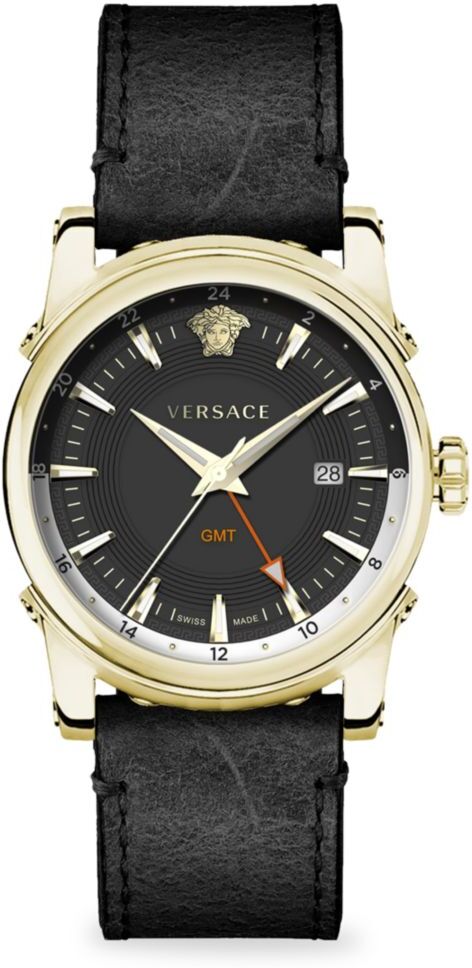 Versace Men's GMT Vintage 42MM Stainless Steel & Leather-Strap Watch  - male - Size: one-size