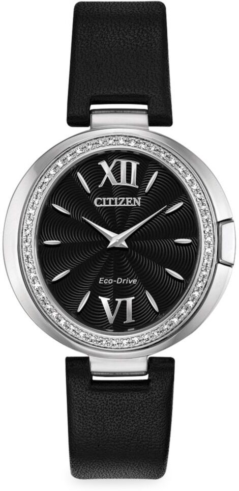 Citizen Women's Eco-Drive 34MM Stainless Steel, Diamond & Leather Strap Watch  - female - Size: one-size