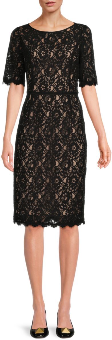 Focus by Shani Women's Lace Sheath Dress - Black Nude - Size 12  - female - Size: 12