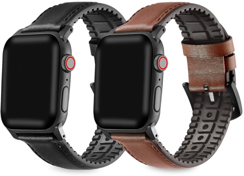 Posh Tech 2-Pack Leather & Silicone Apple Watch Replacement Bands/38MM-40MM - Black Brown  - unisex - Size: one-size