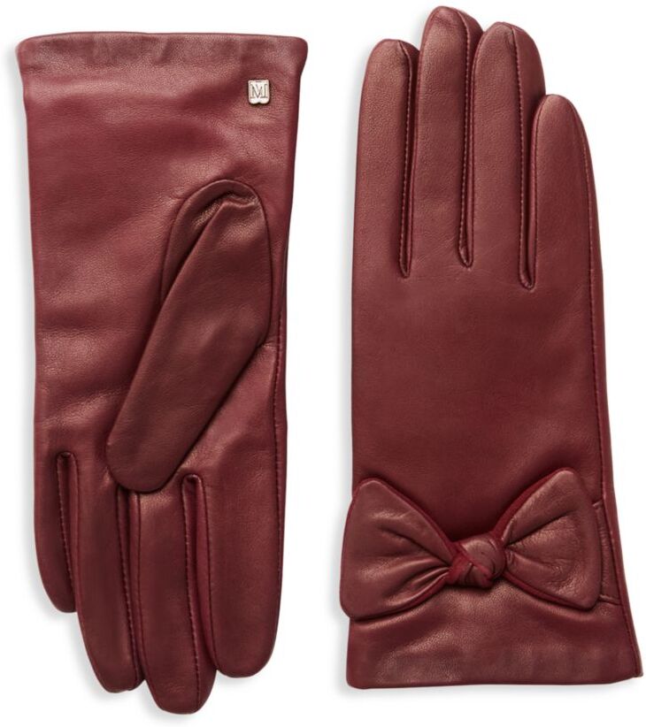 Bruno Magli Women's Bow-Top, Cashmere-Lined Leather Gloves - Burgundy - Size M  - female - Size: M