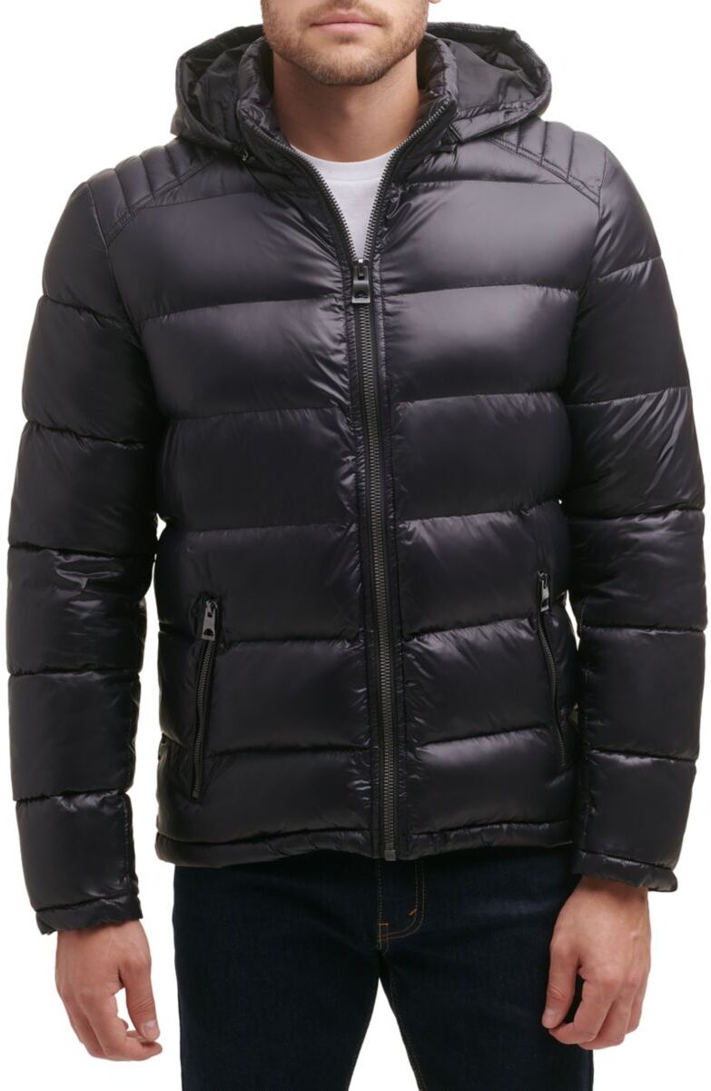 Guess Men's Quilted Zip Up Puffer Jacket - Black - Size M  - male - Size: M