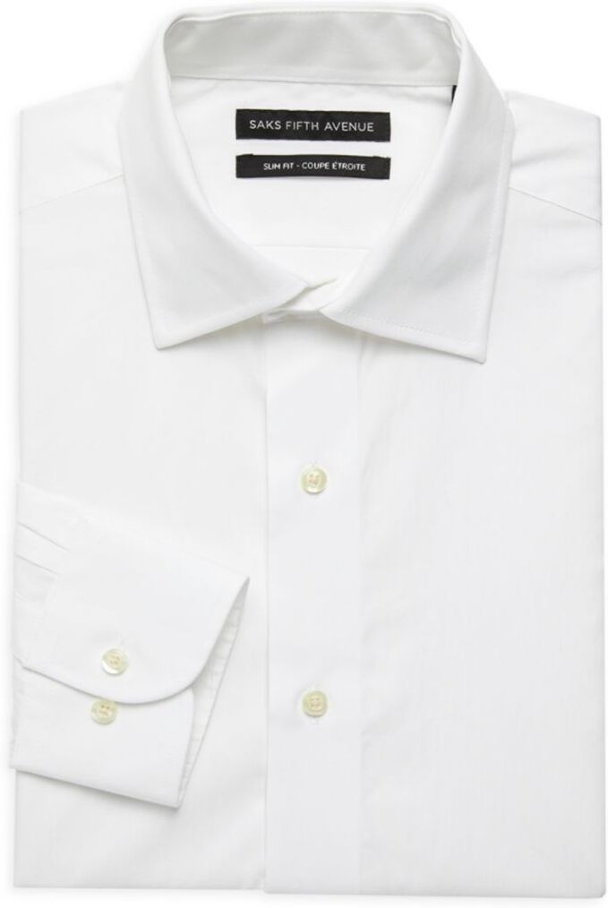 Saks Fifth Avenue Made in Italy Saks Fifth Avenue Men's Slim Fit Dress Shirt - White - Size 17.5 32-33  - male - Size: 17.5 32-33