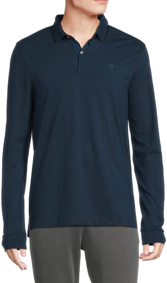 Point Zero by Maurice Benisti Men's Long Sleeve Pique Polo - Nebula Blue - Size XL  - male - Size: XL