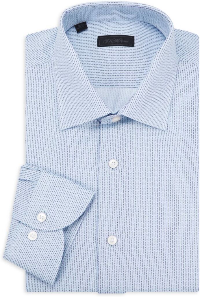 Saks Fifth Avenue Made in Italy Saks Fifth Avenue Men's Dash Dot Dress Shirt - Blue - Size 18  - male - Size: 18