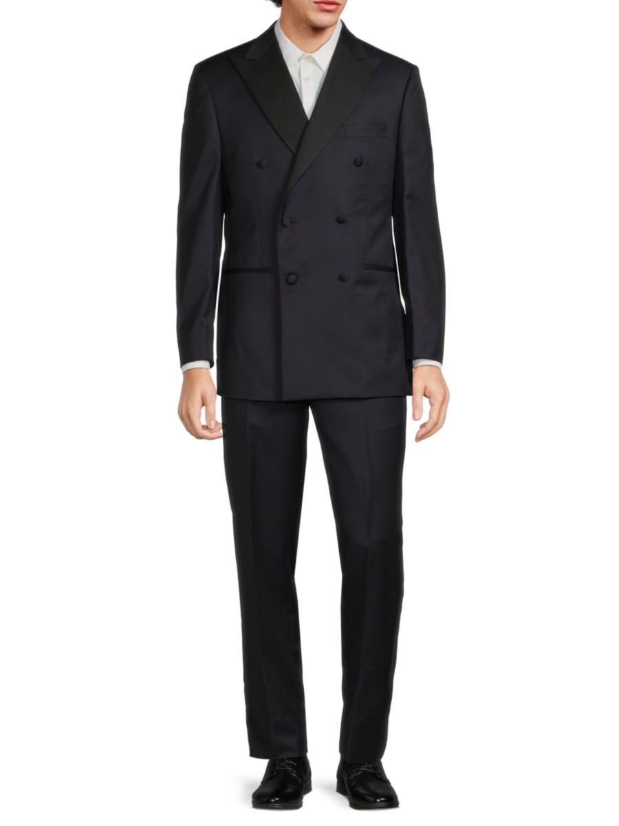 Saks Fifth Avenue Made in Italy Saks Fifth Avenue Men's Classic Fit Double Breasted Wool Suit - Navy - Size 40 R  - male - Size: 40 R