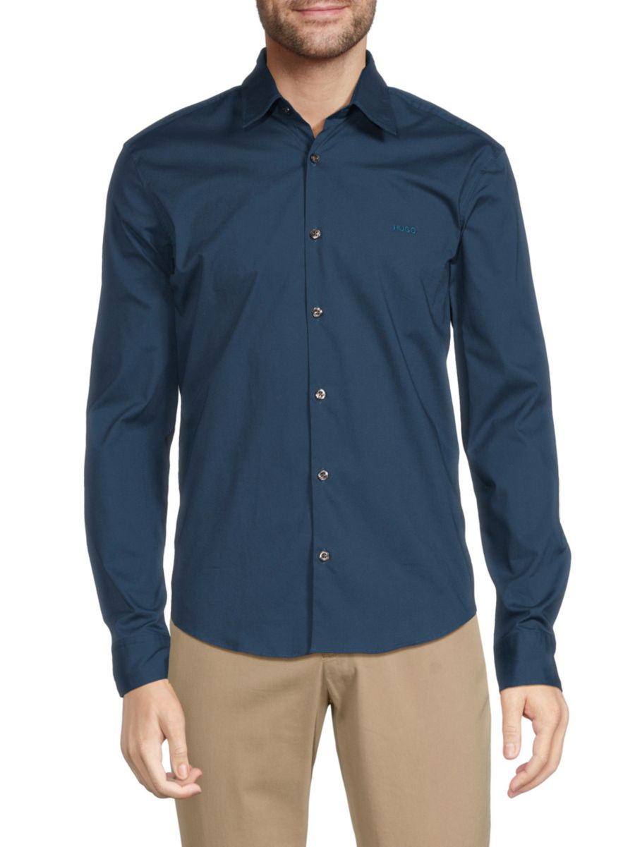 Hugo Boss Men's Ermo Casual Slim Fit Button Down Shirt - Navy - Size XL  - male - Size: XL