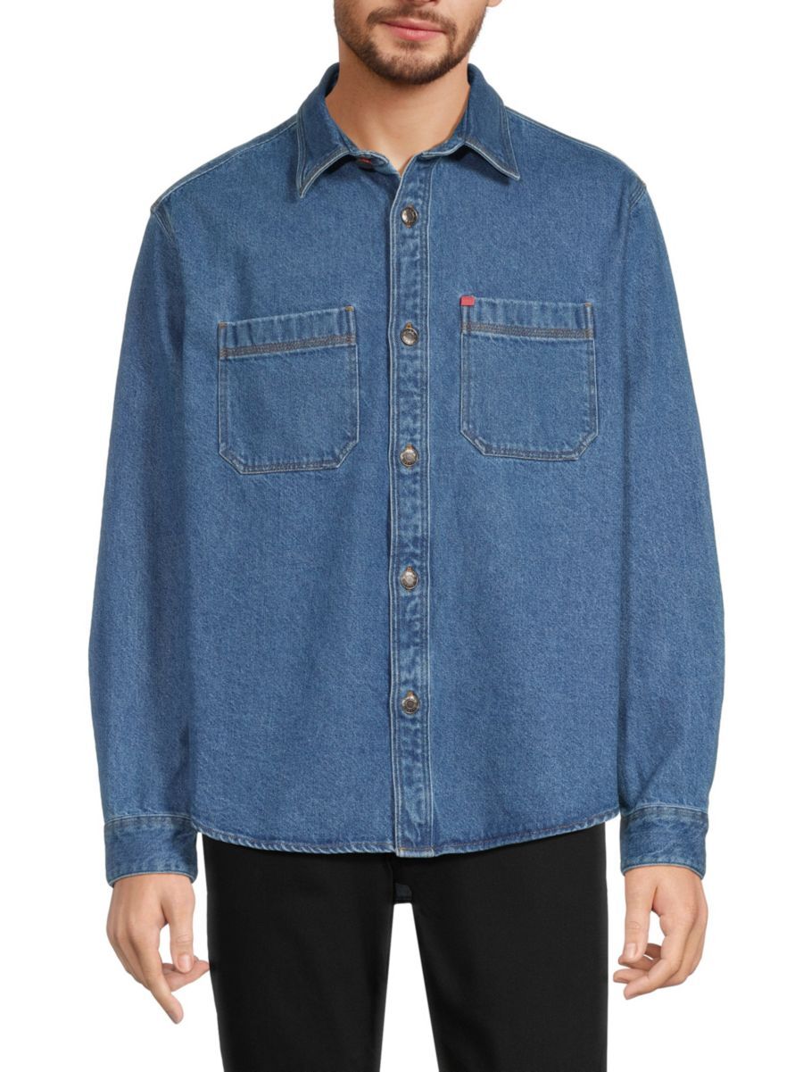 Hugo Boss Men's Erato Long Sleeve Shirt Jacket - Blue - Size M  - male - Size: M