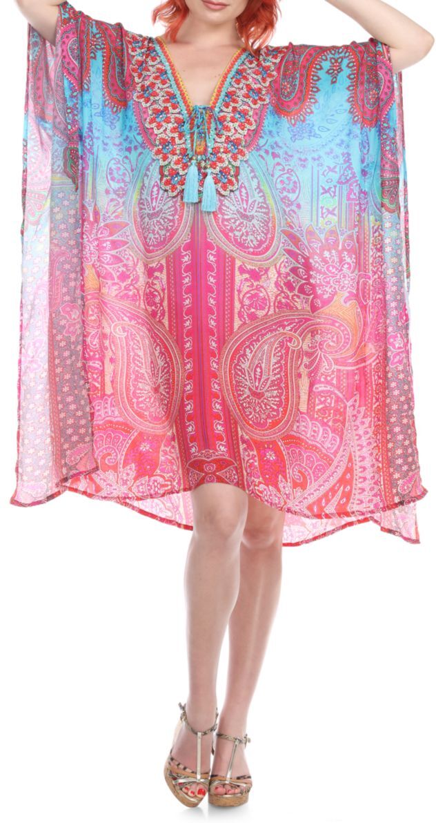 La Moda Clothing Women's Morocco Tassel-Tie Coverup Caftan Dress - Pink Multi  - female - Size: one-size