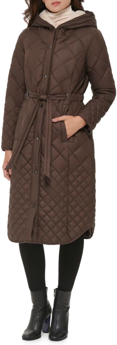 Kenneth Cole Women's Quilted Belted Coat - Chocolate - Size XS  - female - Size: XS