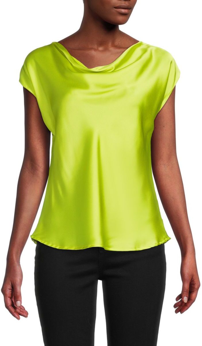 Renee C. Women's Cowlneck Satin Top - Citron - Size L  - female - Size: L