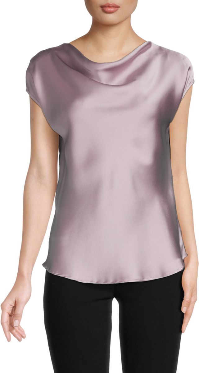 Renee C. Women's Cowlneck Satin Top - Dusty Lavender - Size L  - female - Size: L