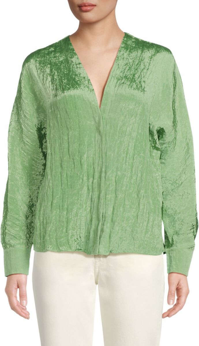 Vince Women's Crinkle Blouse - Pistachio - Size XXS  - female - Size: XXS