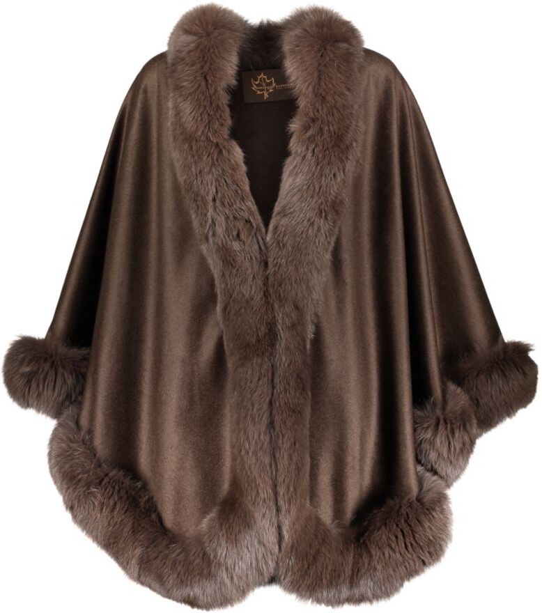 WOLFIE FURS Women's Made For Generations™ Sherling Trim Cashmere & Wool Blend Cape - Brown  - female - Size: one-size