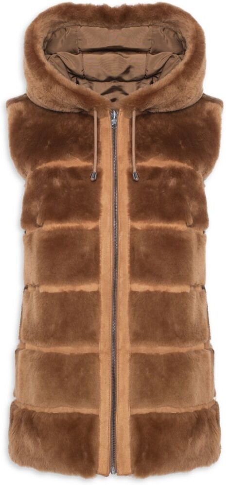 WOLFIE FURS Women's Made For Generations™ Reversible Shearling Hooded Vest - Tobacco - Size XL  - female - Size: XL