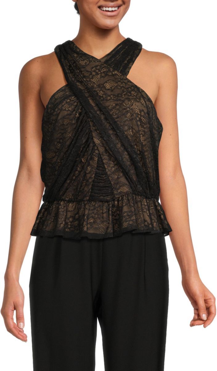 Veronica Beard Women's Kailani Lace Pemplum Blouse - Black - Size 10  - female - Size: 10