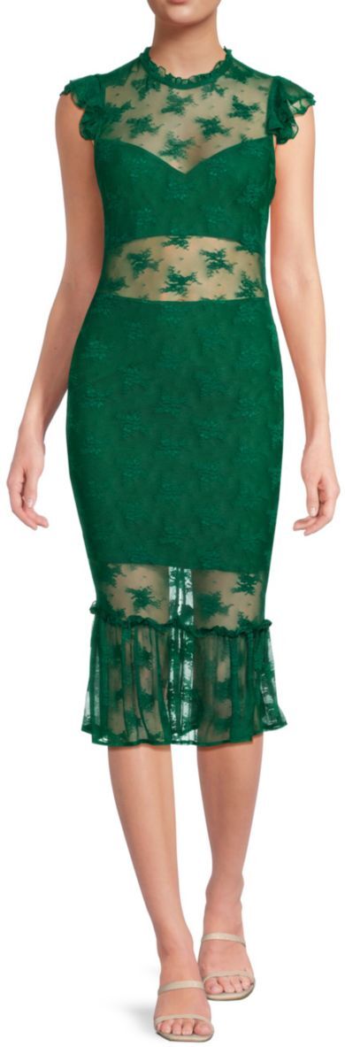 Bebe Women's Illusion Neckline Lace Midi Dress - Green - Size S  - female - Size: S