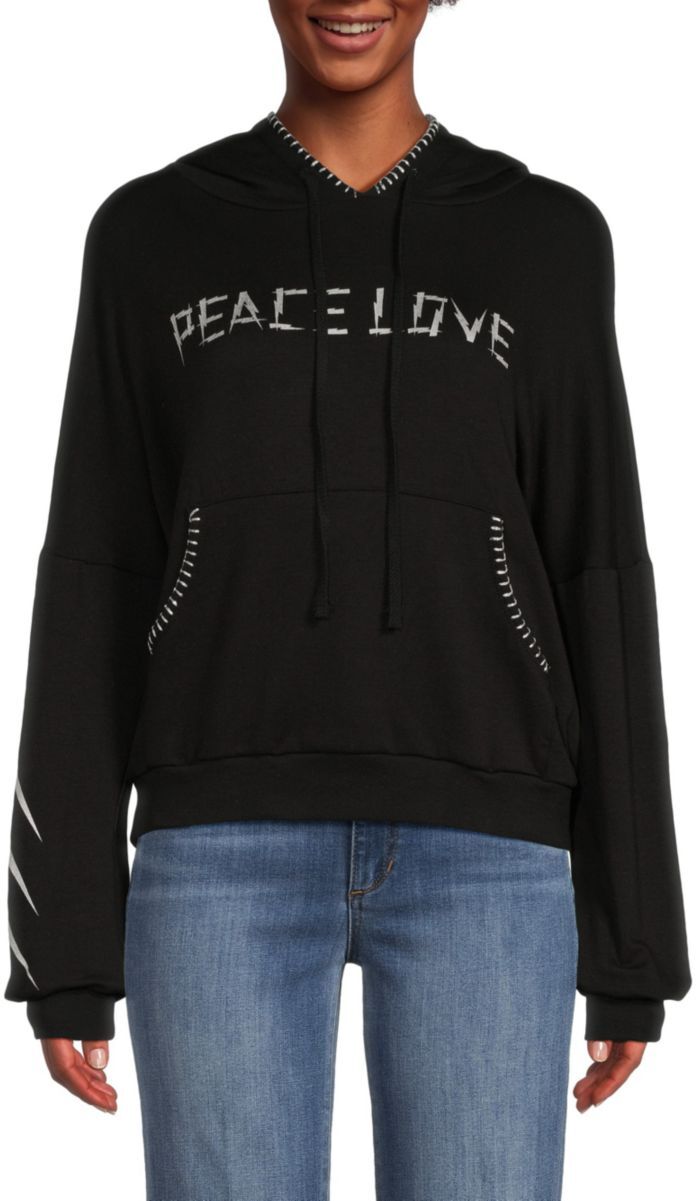 Lauren Moshi Women's Peace Love Graphic Hoodie - Black - Size M  - female - Size: M