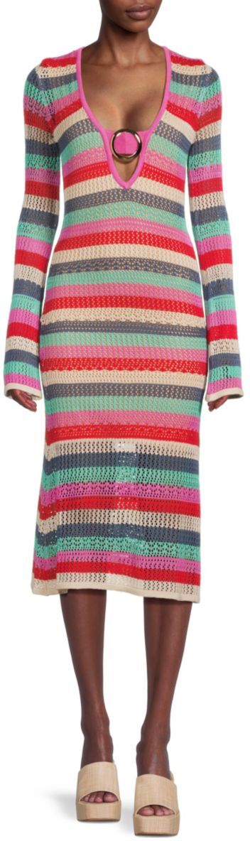 Bebe Women's Crochet Ring Midi Sweater Dress - Pink Multi - Size S  - female - Size: S