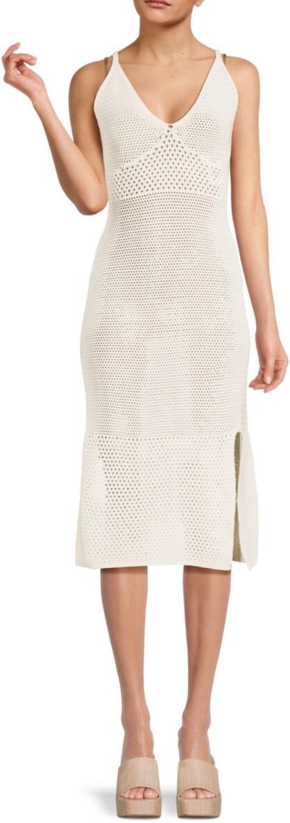 Bebe Women's Crochet Side Slit Midi Dress - White - Size M  - female - Size: M