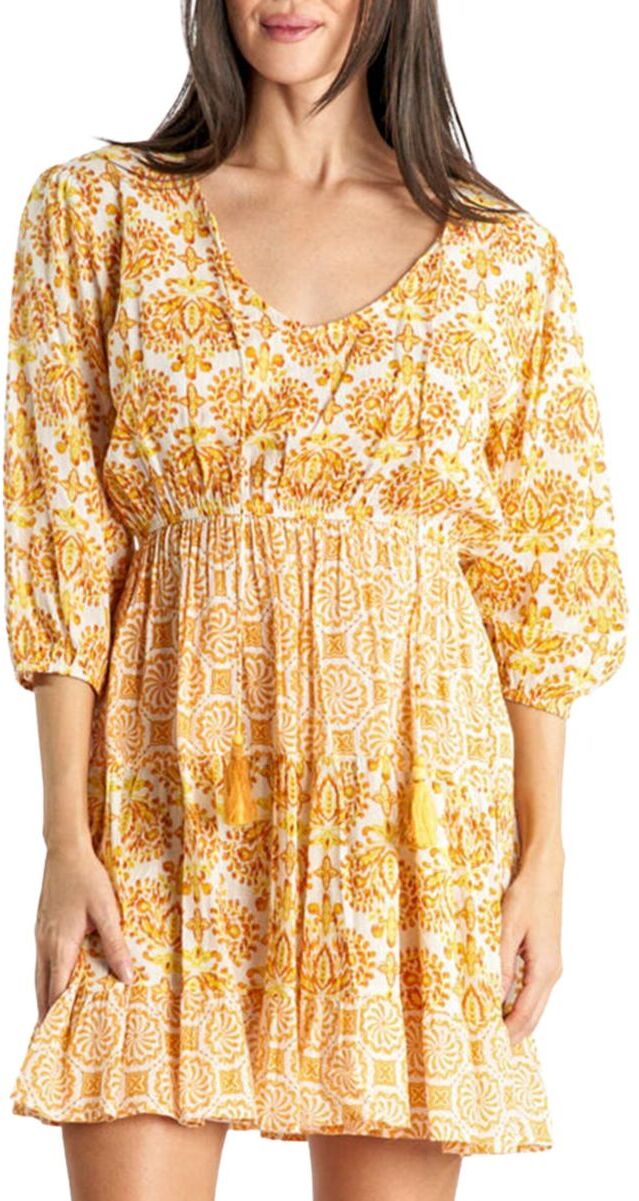 La Moda Clothing Women's Tassel Cinch Mini Day Dress - Yellow - Size L/XL  - female - Size: L/XL