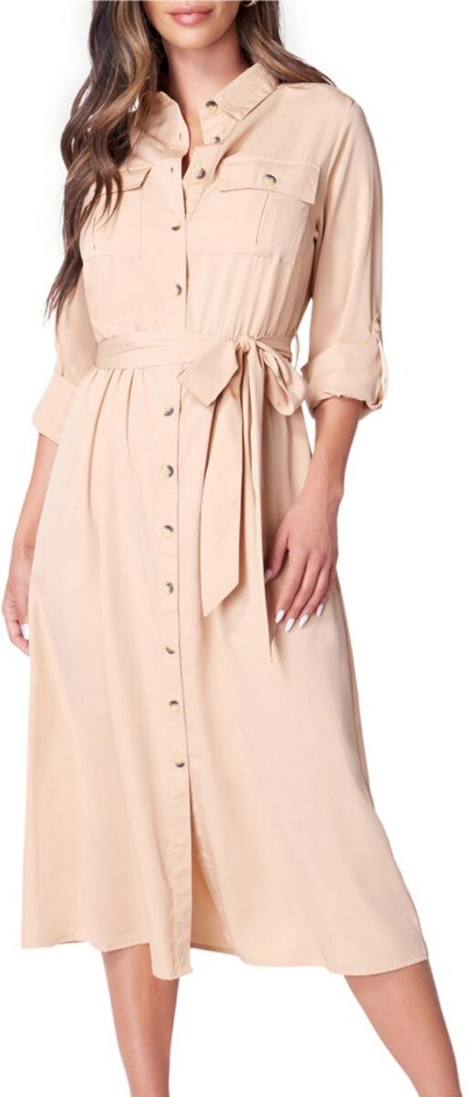 Bebe Women's Crepe Belted Shirt Dress - Taupe - Size M  - female - Size: M