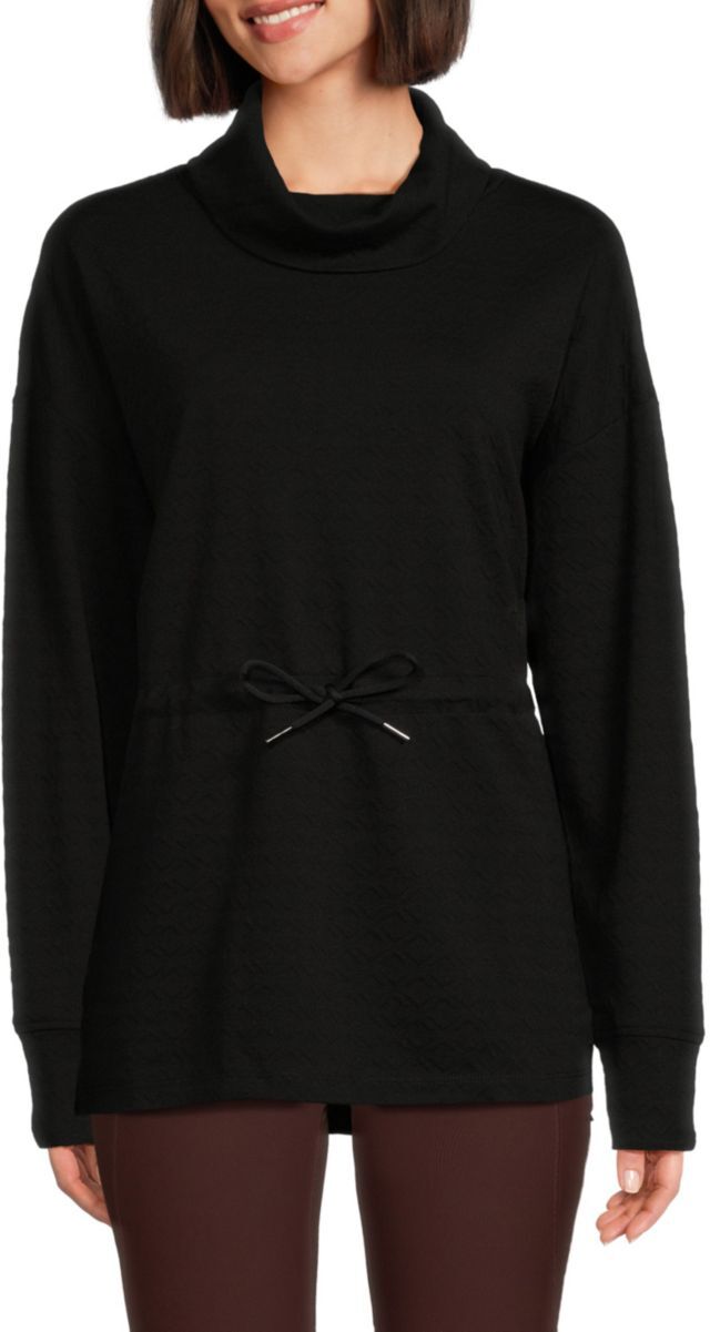 Andrew Marc Sport Women's Funnelneck Tie Waist Sweatshirt - Black - Size L  - female - Size: L