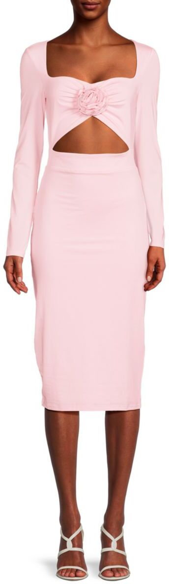 Bebe Women's Rosette Cutout Midi Sheath Dress - Blush - Size M  - female - Size: M