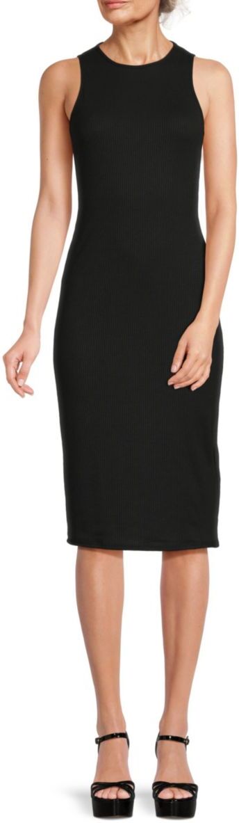 Bebe Women's Ribbed Bodycon Midi Sweater Dress - Black - Size L  - female - Size: L