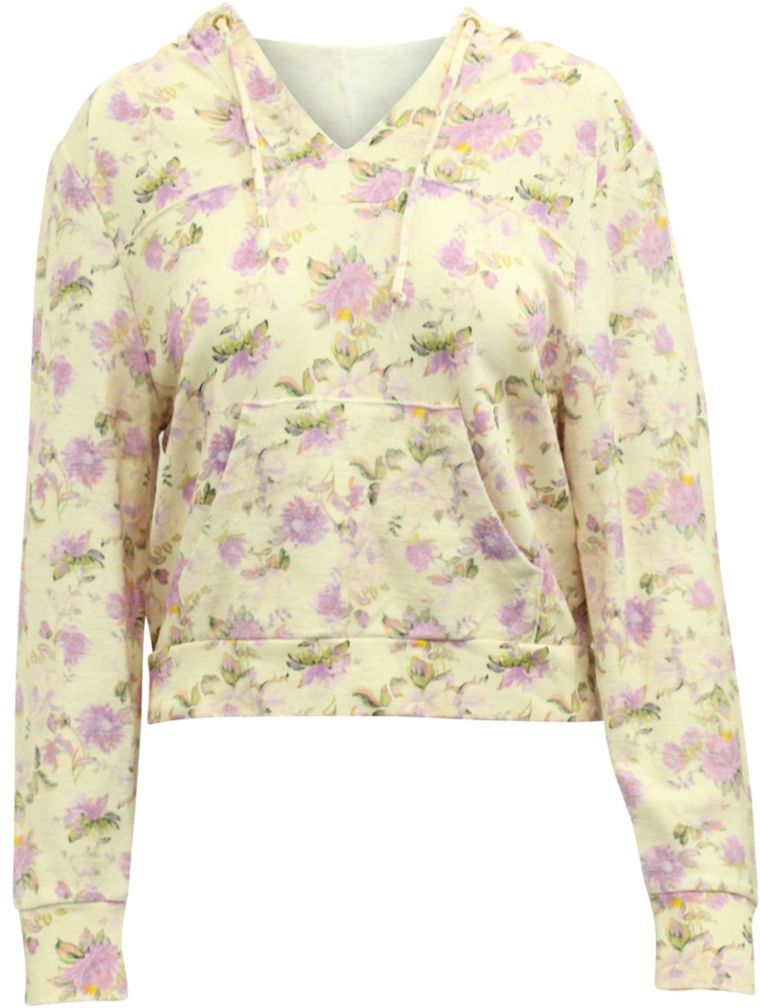 LoveShackFancy Women's Love Shack Fancy Kirby Floral Print Distressed Hoodie In Cream Cotton - White - Size S  - female - Size: S