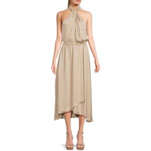 Ramy Brook Women's Halter Satin Midi Dress - Flax Beige - Size M  - female - Size: M